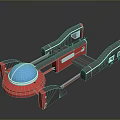 Cosmic Spaceship Design With Red And Black Frame And Blue Central Sphere
